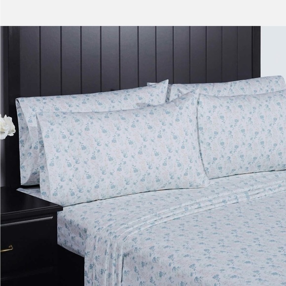 King 6 Piece Sheet Set - Floral White - Picture 4 of 7